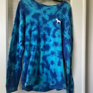 Pink oversized blue tie dye long sleeve pullover size M